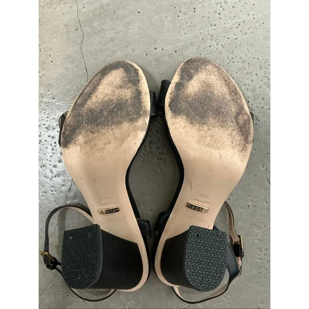 Gucci GG Marmont Leather Sandal Heels | Black in 40